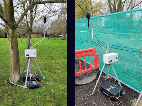 2 vibration monitors in a garden and by a fence