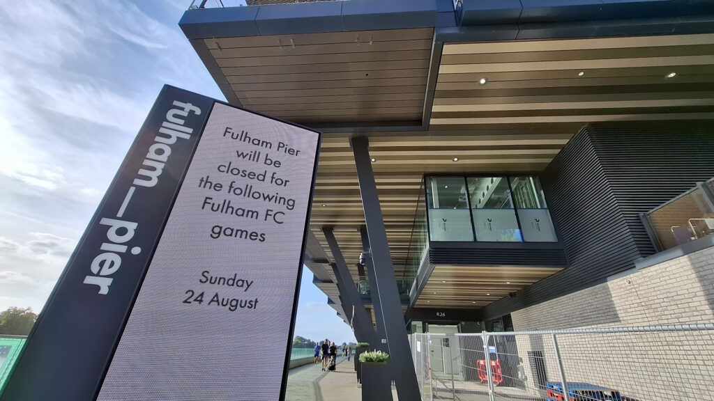 Signage on Fulham Pier building